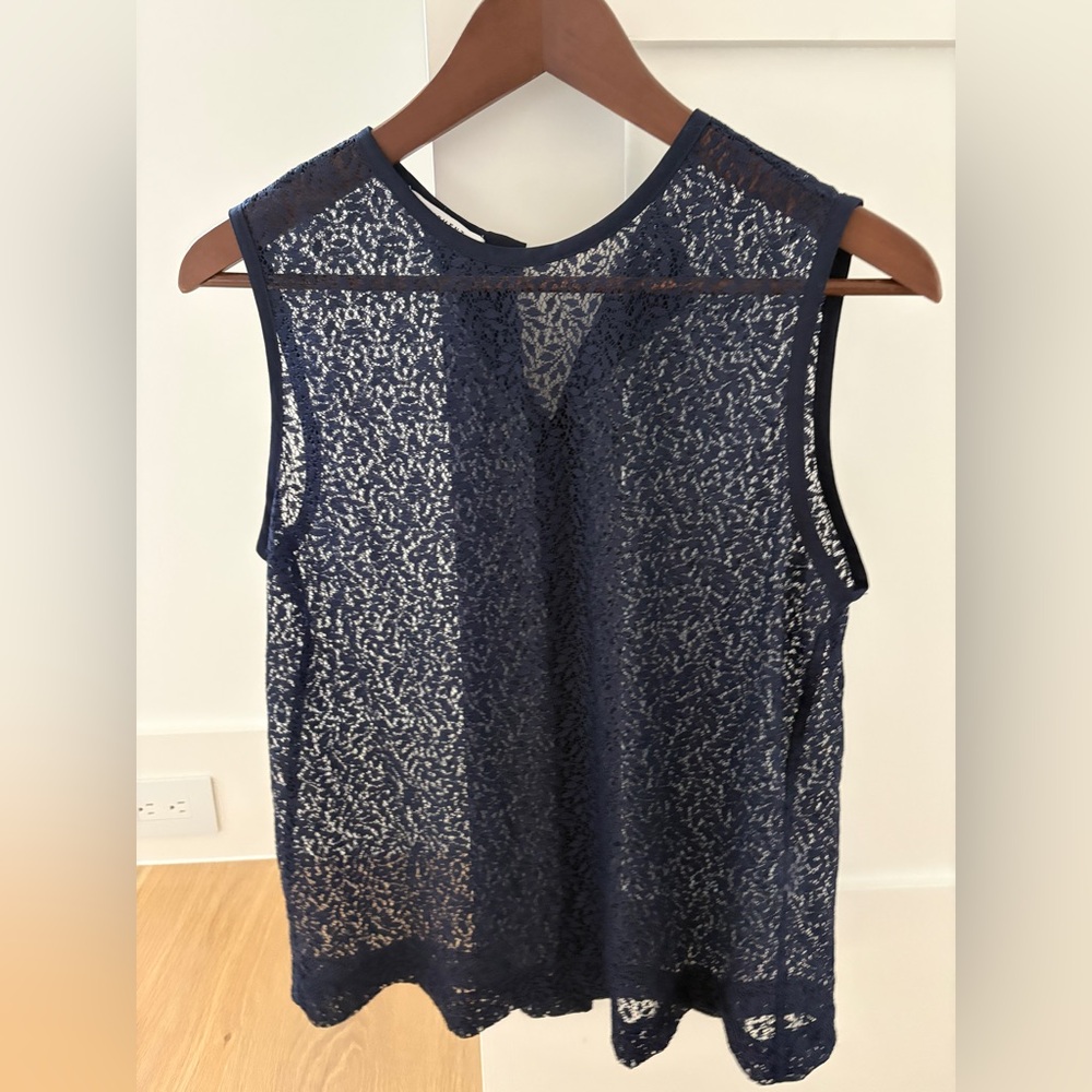 Equipment Navy Lace Sleeveless Top
